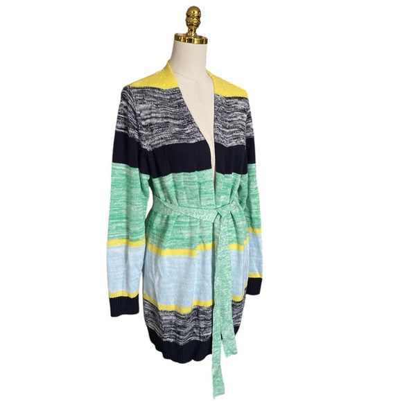 LANE BRYANT Classic Long-Sleeve Belted Colorblock Stripped Cardigan Womens 14/16 - Picture 4 of 8